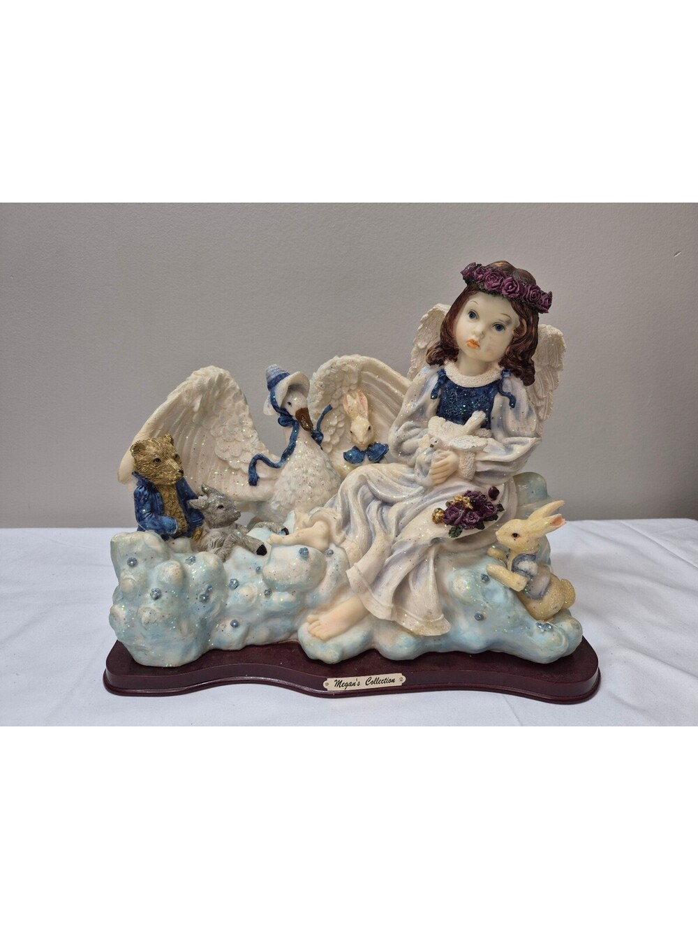 Megan's Collection Porcelain Angel Figurine with Animals on Cloud Base J15